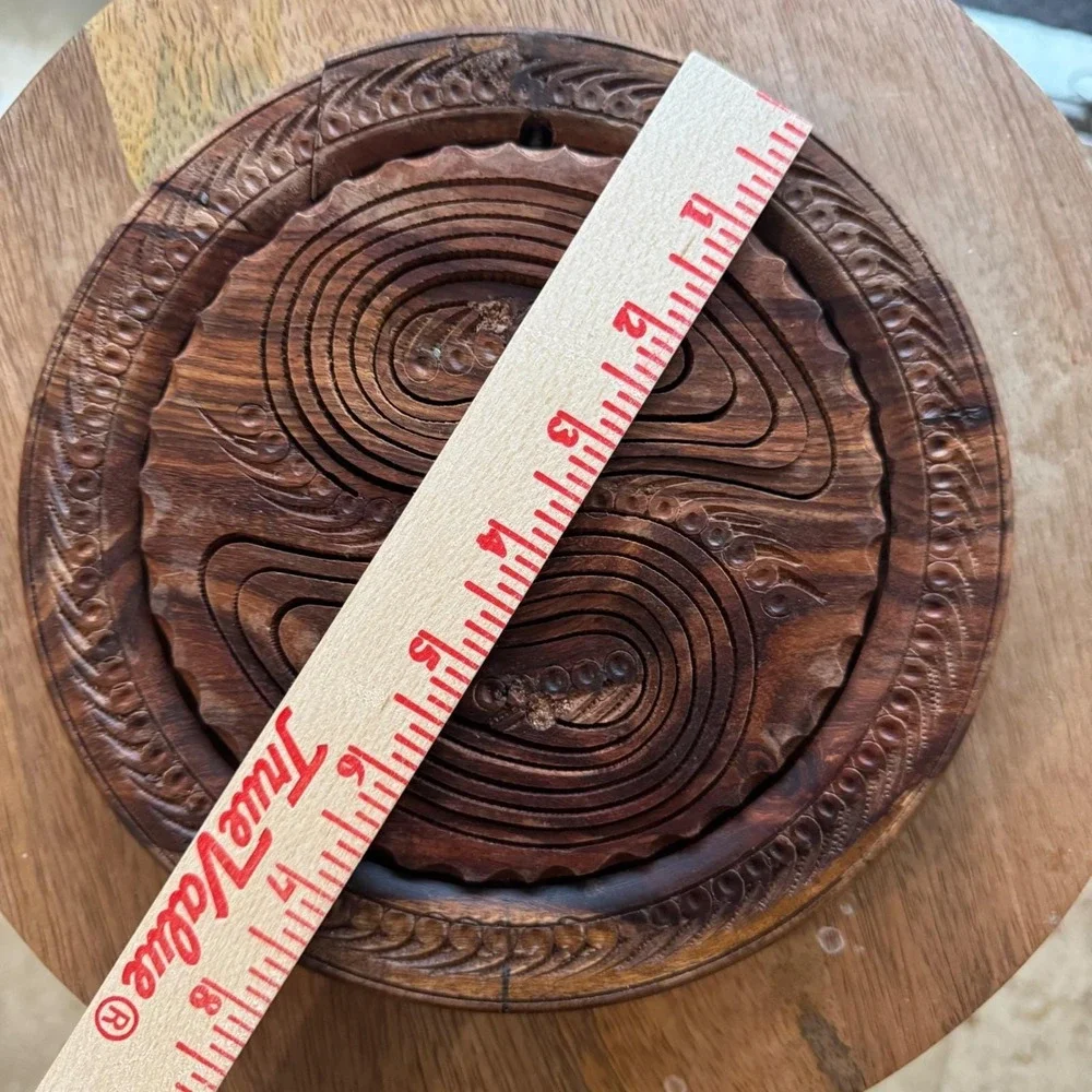 VTG‎ Hand Carved Collapsible Yin Yang Wood Basket Folding Fruit Bowl Decorative